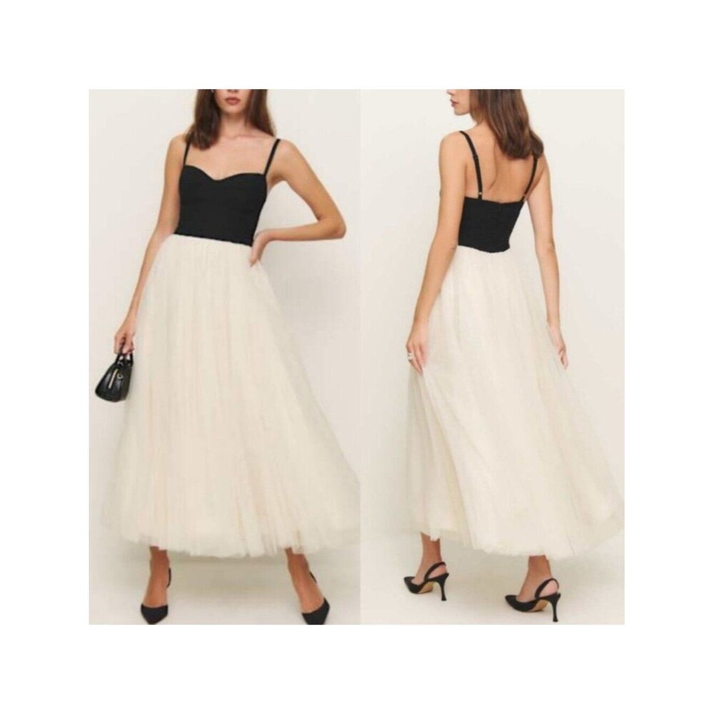 Reformation Esmarie Dress Black & White 12 Sleeveless Tulle Sweetheart NWT - Picture 5 of 8